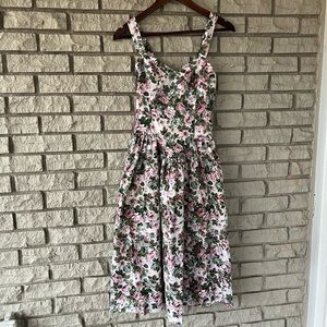 Vintage Dawn Joy Pastel Rose Print Pink/Green/White Fit & Flare Dress 9/10